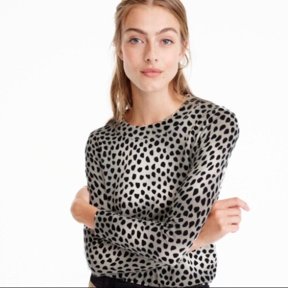 J. Crew Tippi Cat Print Lightweight Merino Wool Sweater